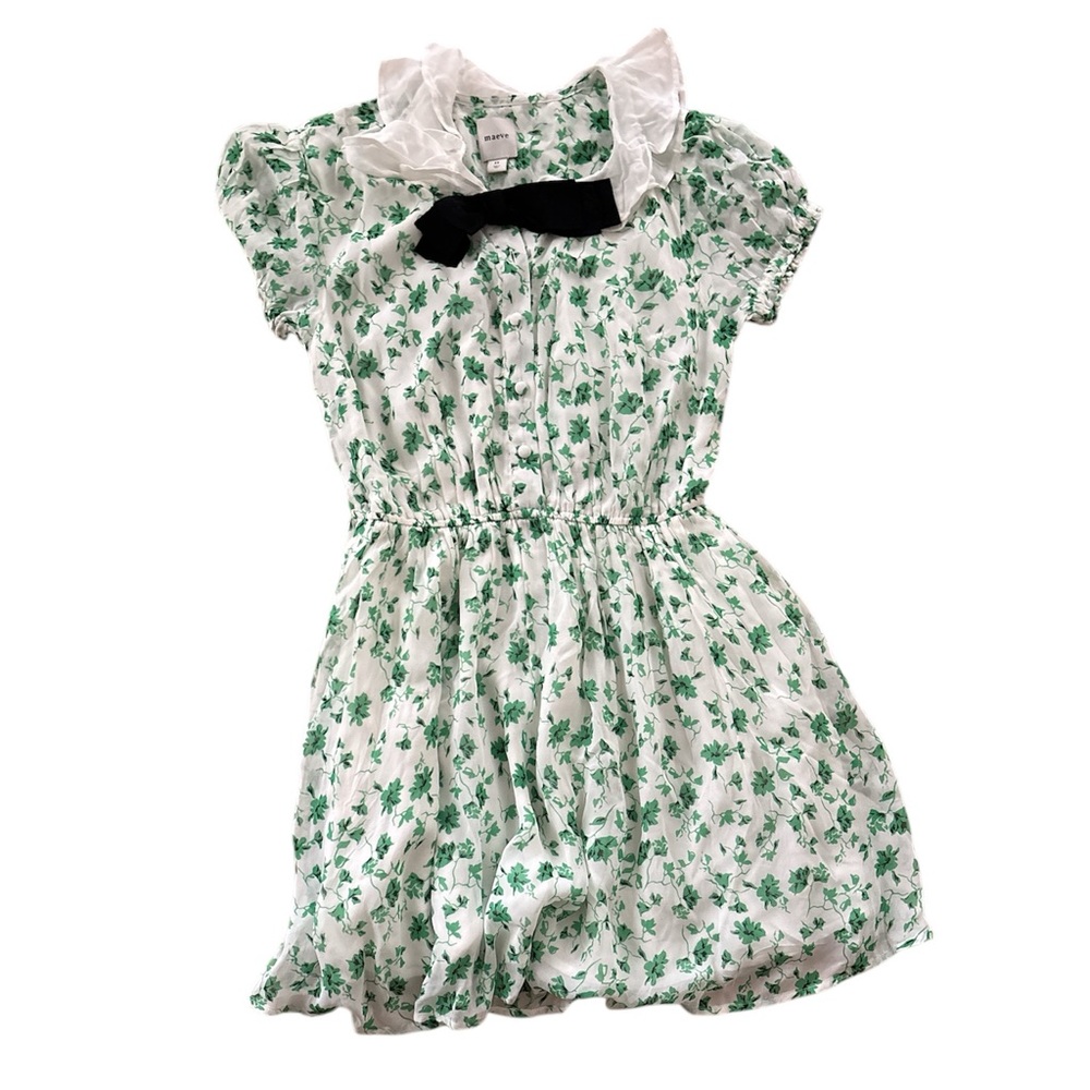 Maeve Green Floral Dress with Black Bow